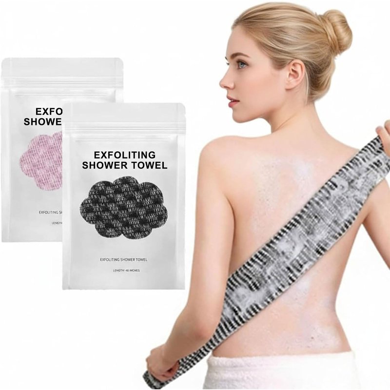 Exfoliating Shower Towel, 47-Inch Extra Long Dual-Sided Exfoliating Towel for Shower, Deep Cleansing & Gentle Exfoliation for Smooth Sensitive Skin (Black+Pink)