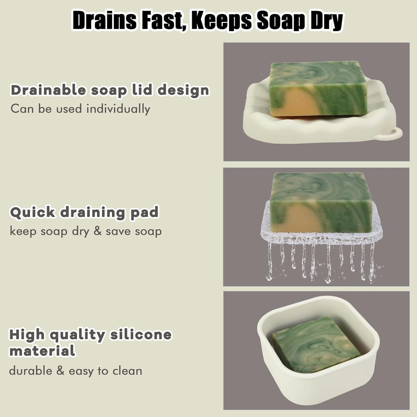 Skiennix Travel Soap Case - Leakproof Silicone Container for Shampoo Bars | Off White