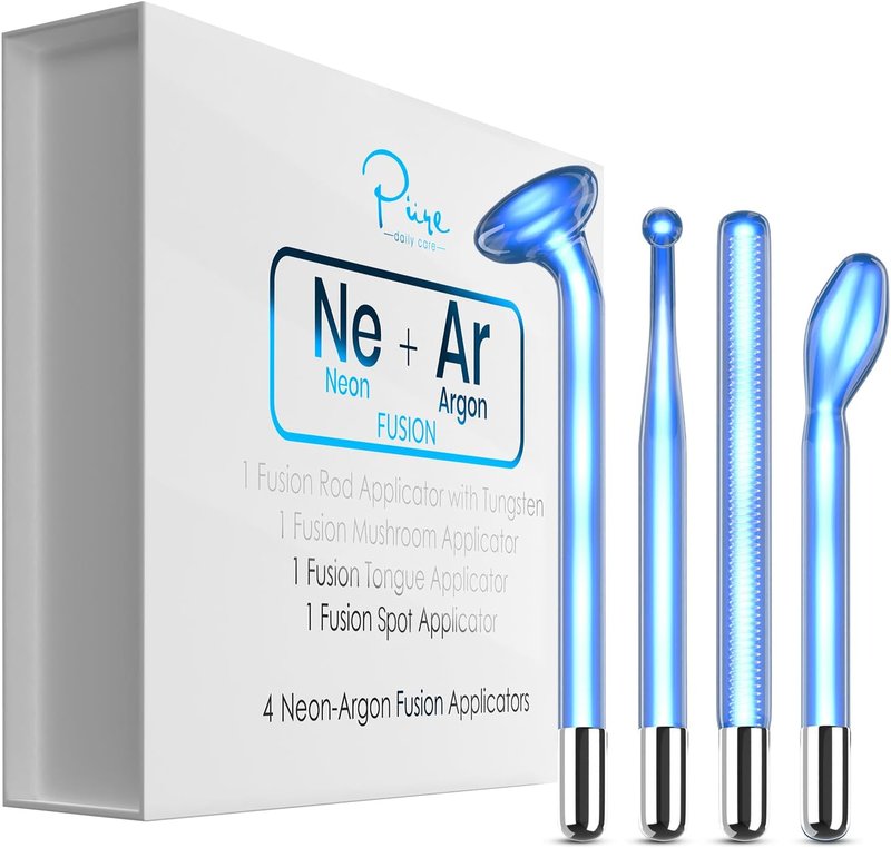 NuDerma Fusion Wand Accessory Set - Neon & Argon Glass Applicators for High Frequency Systems