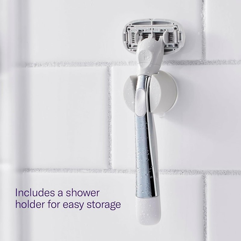 Flamingo Shaving Razor Set for Women - Razor Handle, 4 Razor Blade Refills, Shower Holder - Chrome
