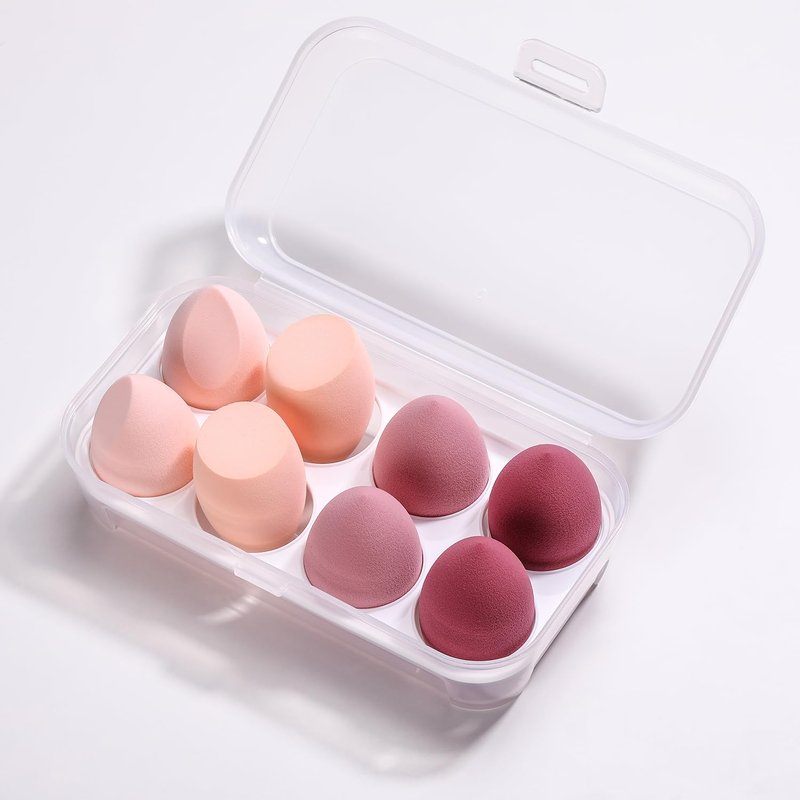 ABC Glow Beauty Blender Sponge Set – 8-Pack | Flawless Makeup Application | Latex-Free, Ultra-Soft, Reusable Makeup Sponges with Travel Case | For Liquid, Cream & Powder (Pink)