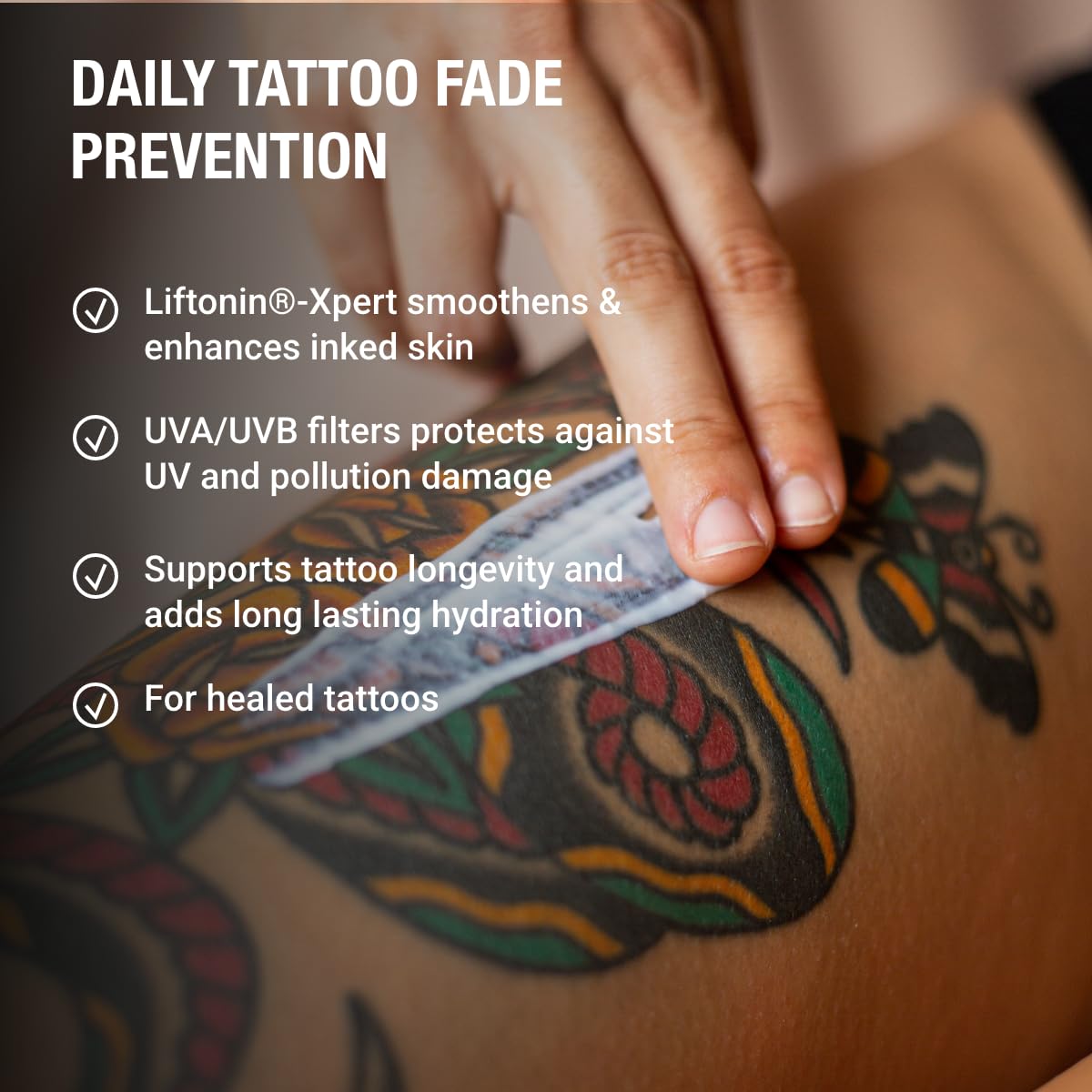 Stories & Ink Tattoo Care | DAILY MOISTURIZER for Healed Tattoos | Fast-Absorbing Hydrating Lotion with Advanced UV Ink Protection to Help Prevent Fading, 200 mL / 6.8 Fl Oz