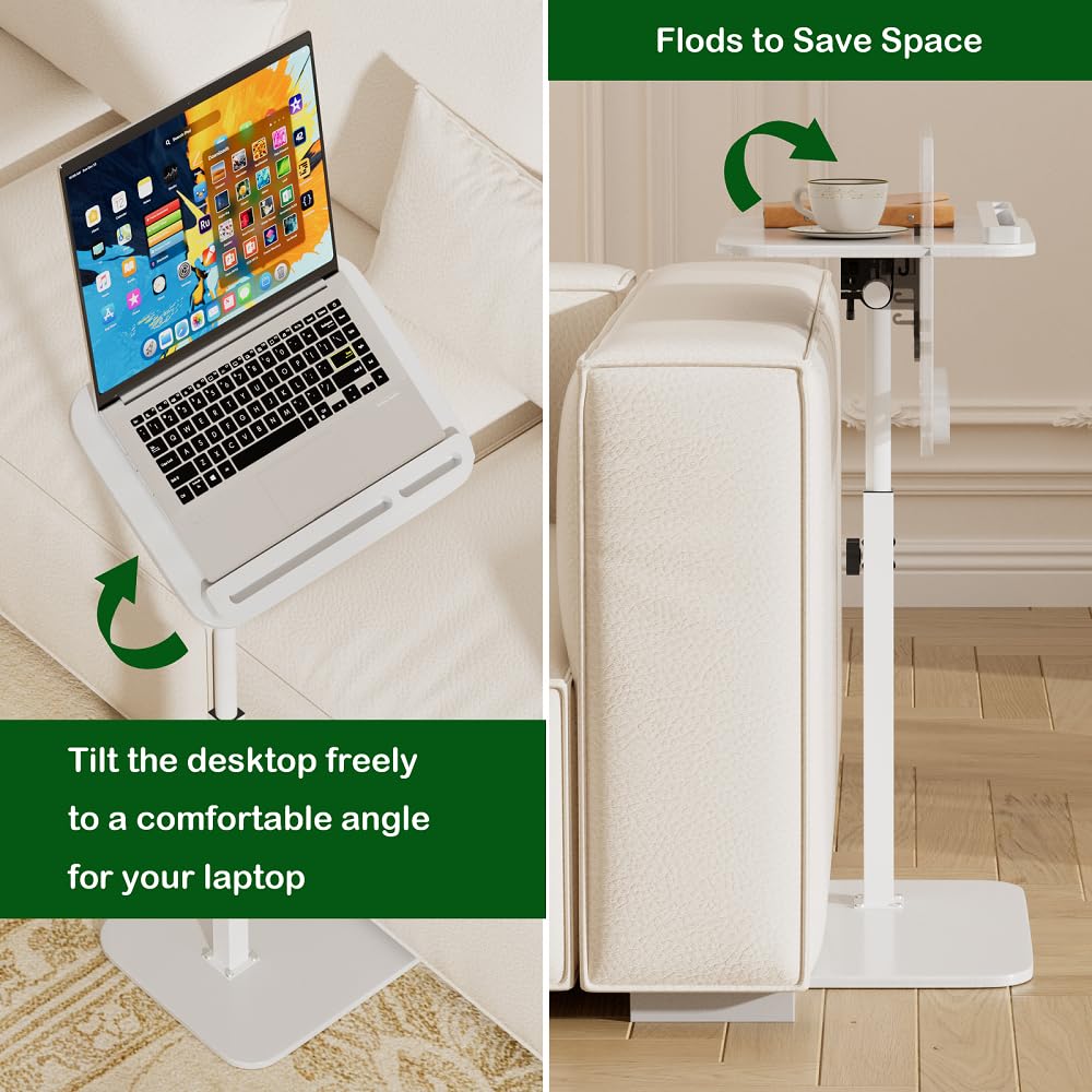 promitop Adjustable End Table for Couch, 360° Swivel C Shaped Side Table with Height Adjustment, Small Sofa & Bedside Table for Living Room & Bedroom, TV Tray Alternative, Space Saving, Gift for Home