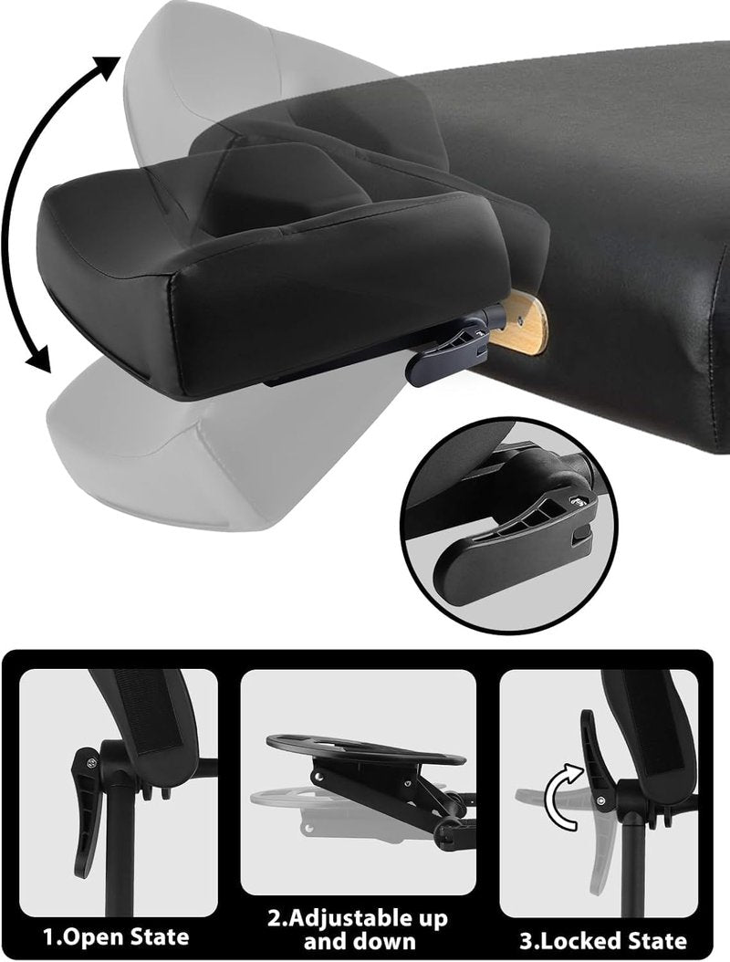EBANKU Mattress Top Massage Kit, Adjustable Headrest Face Cradle Cushion, Face Down Pillow with Massage Table Armrests for Your Bed at Home (Square Black)