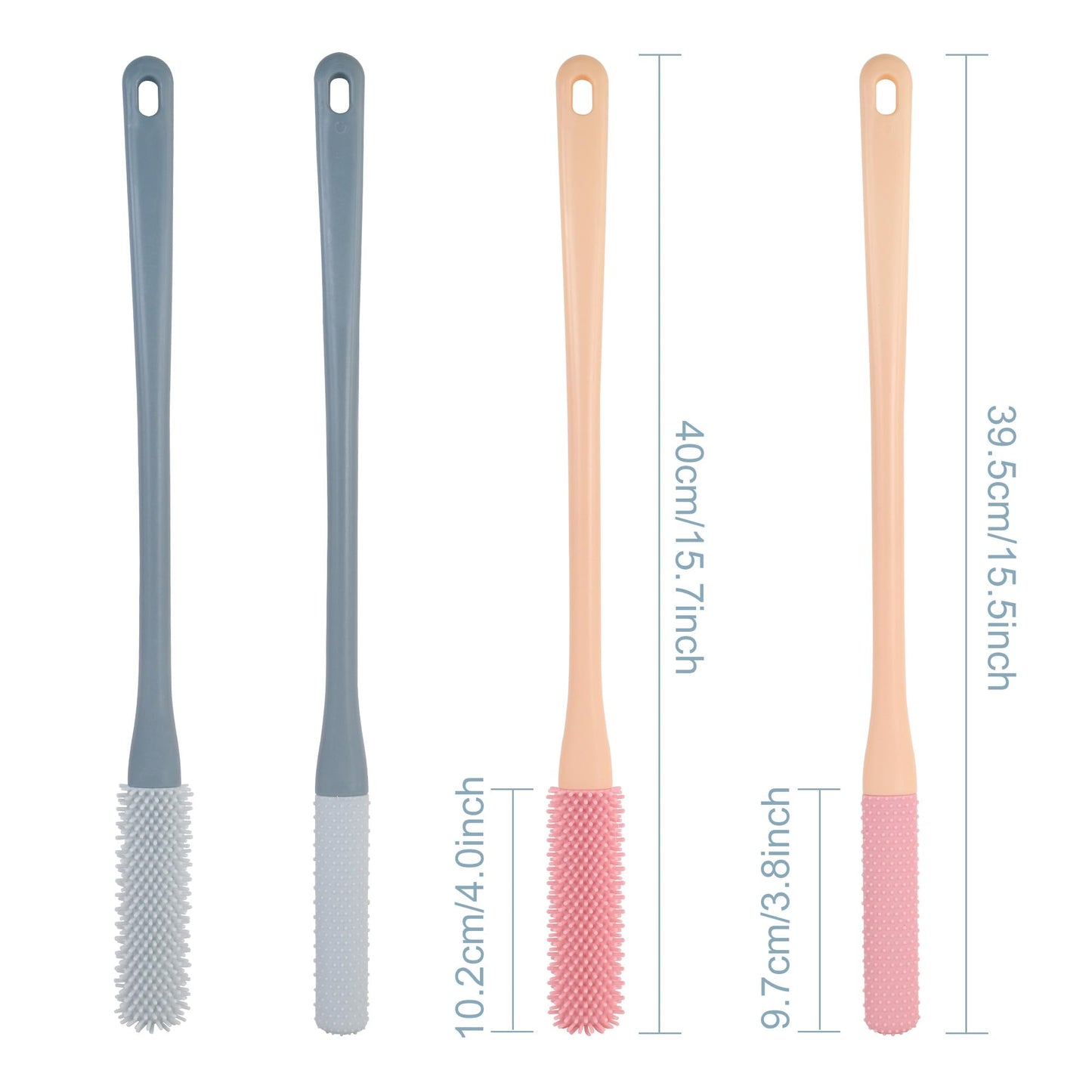 OWIIZI Toe Cleaning Brush 15.7" Foot Scrubber in Shower with Long Handle Silicone Gap Brush Between Toes Cleaner Soft Feet Care Scrub for Seniors,Elderly, Men and Women- 2Pack