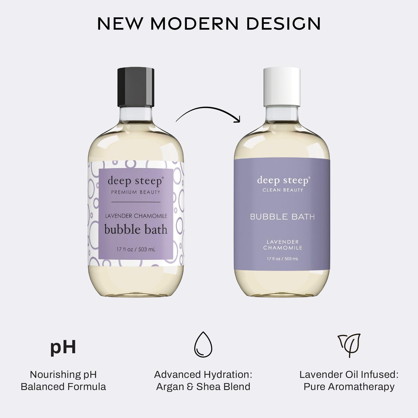 Deep Steep Lavender Chamomile Bubble Bath for Women, Hypoallergenic, Clinically Tested, Clean Formula for Sensitive Skin, Sulfate-Free, 17 fl oz Bottle, Essential Bath Accessories
