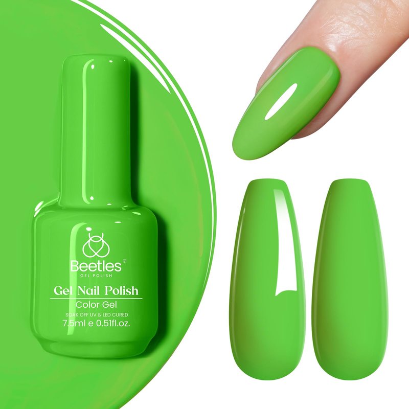 Beetles Forest Green Gel Polish - 15ml Lime Green Gel Polish Solid Neon Color Soak Off LED UV Manicure Day Nails Art Design Salon Home DIY for Women & Girls
