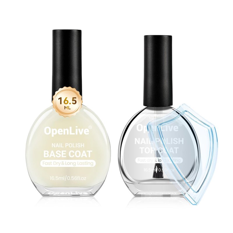 OpenLive Base and Top Coat Nail Polish Quick Dry,16.5ml Large capacity Basic Nail Polish Set Air Dry Fast, High-Glossy Shiny, No U V Light Needed for Women Salon DIY Nail Art