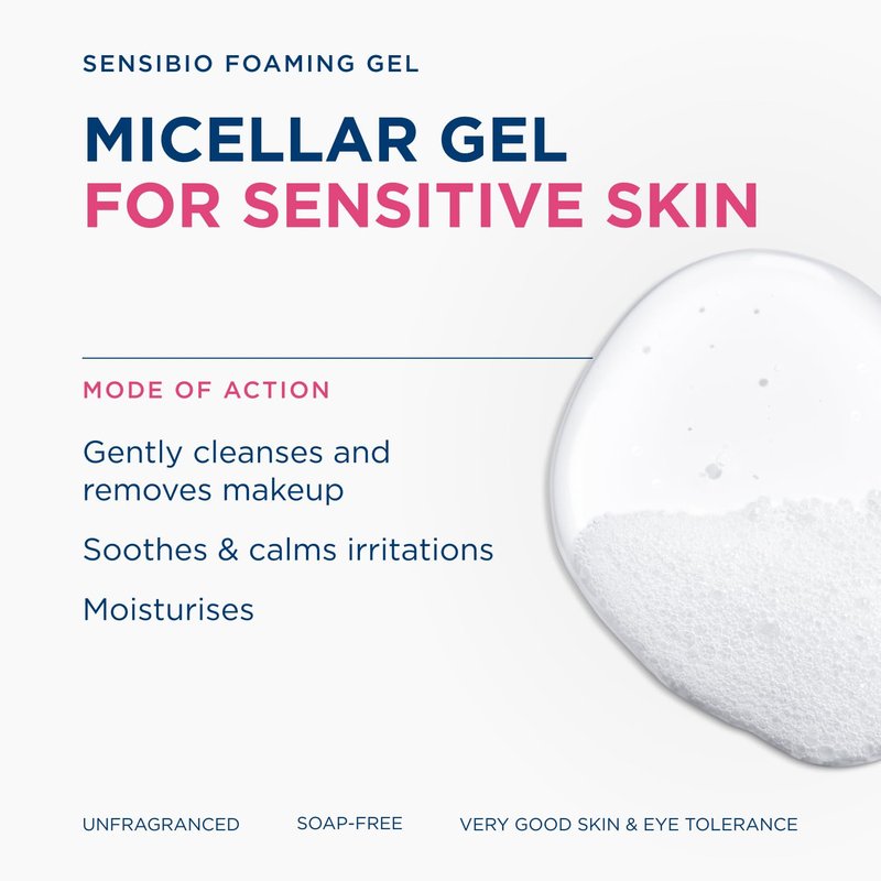 Bioderma Sensibio Foaming Gel - Gentle Face Cleanser for Sensitive Skin | Unscented, 16.9 Fl Oz
