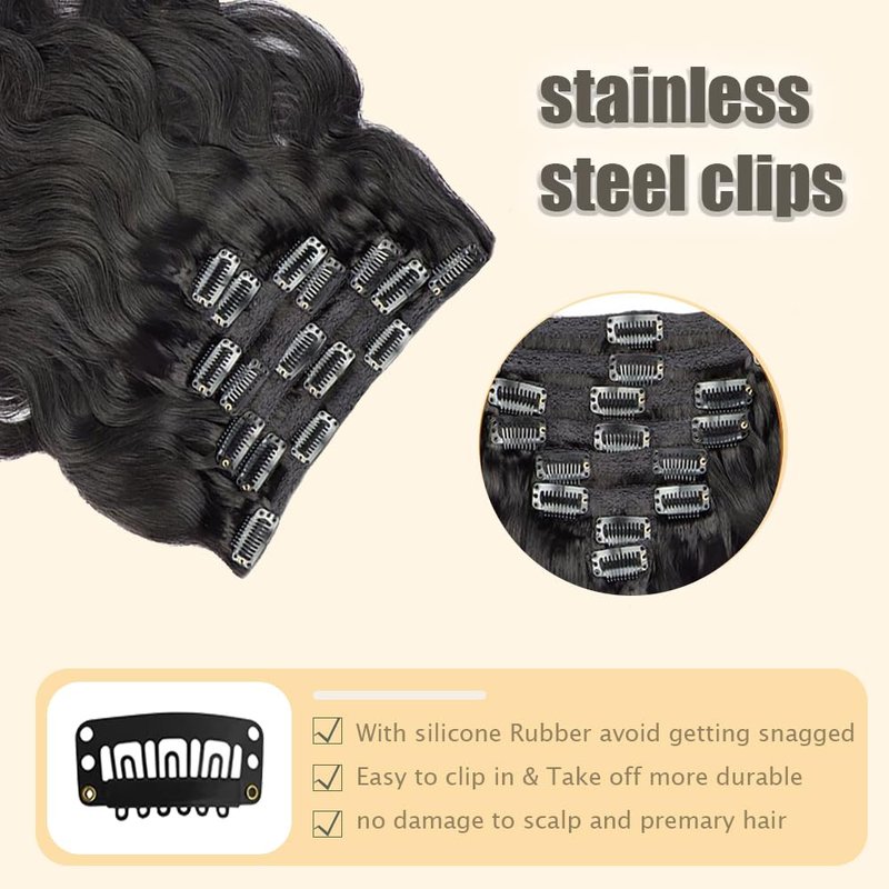 Body Wave Clip-In Hair Extensions - 12 Inch Soft Real Human Hair | Natural Black, 120g, 7 Pieces, Brazilian Remy