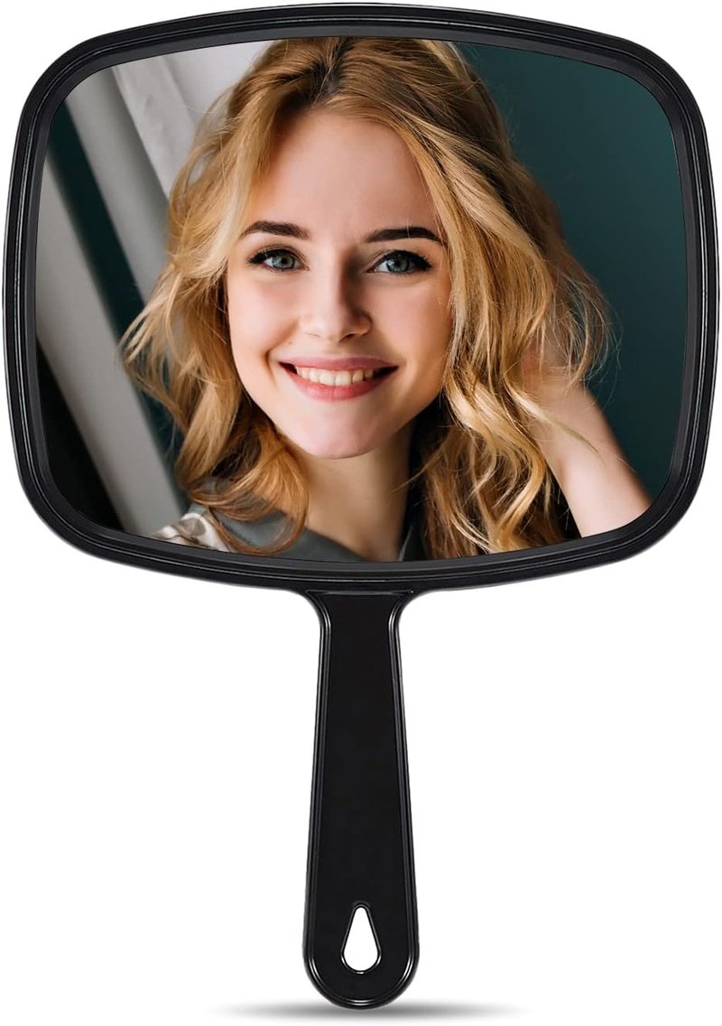 9.3"L x 6.7"W MIRRORNOVA Hand Mirror, Barber Hairdressing Handheld Mirror with Handle for Salon, Rectangular, Black, Medium Size