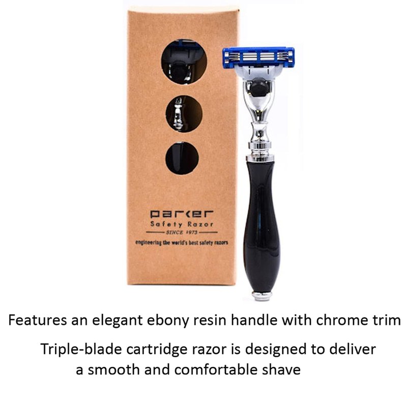Parker Deluxe Razor - Gillette Mach 3 Compatible for a Close Shave | Premium Black Resin Handle with Chrome Trim