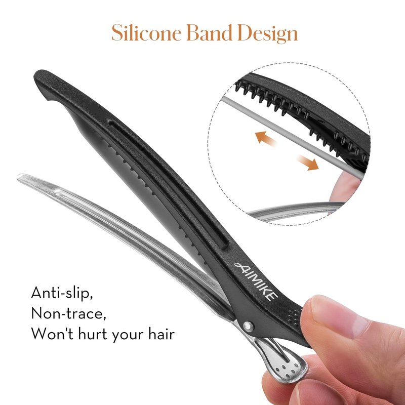 Professional Hair Clips for Styling - Non-Slip Duckbill Design with Silicone Band | 4pcs Set in White & Black - 4.3”