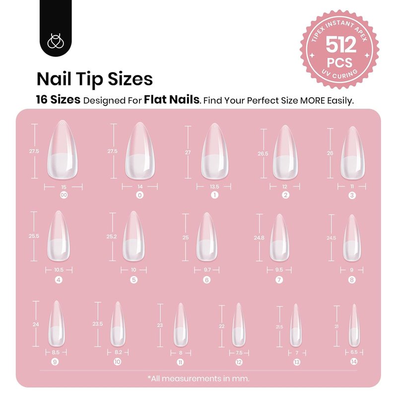 Beetles Tipex Instant Apex Nail Tips - 512 Medium Stiletto Pre-Built Acrylic Fake Nails | 16 Sizes Available