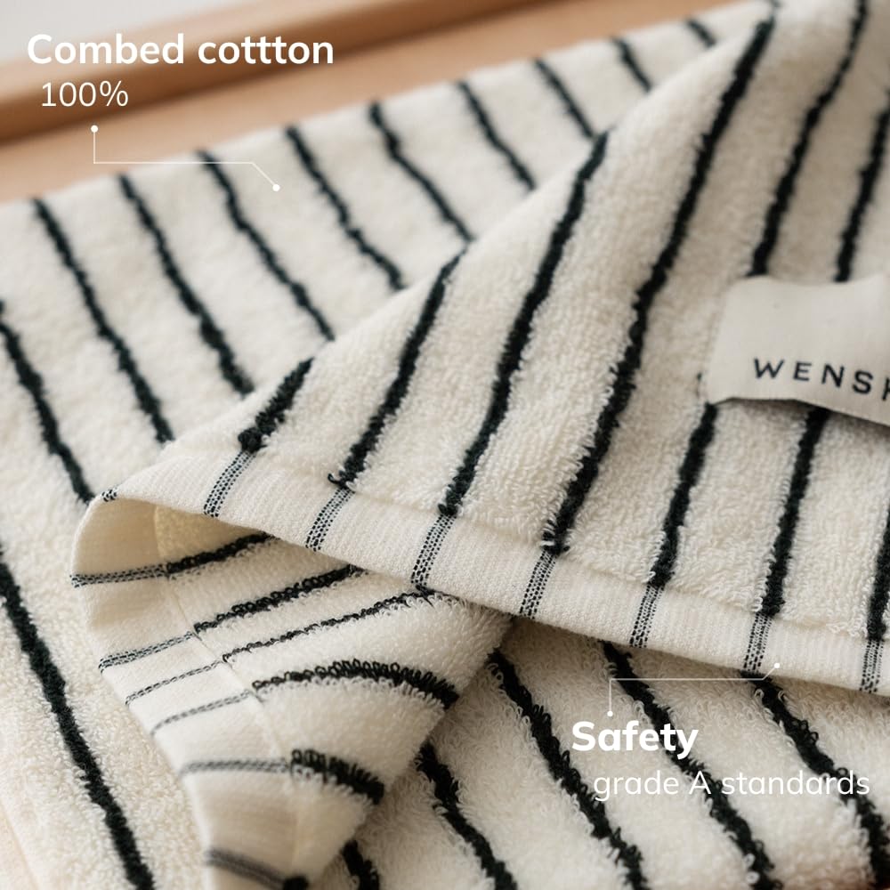 WENSHUO Black&White Striped Pure Cotton Hand Towel,100% Combed Cotton,Luxury Shower Towel,Super Absorbent(Pack of 1) (29.53" L × 13.39" W)