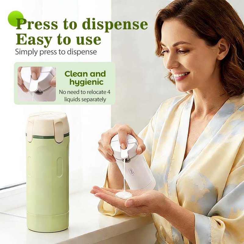 HISKI 4 in 1 Travel Bottles for Toiletries,Portable Travel Toiletries Bottle Set, Portable Containers for Shampoo Lotion Conditioner Cream Transparent with Scale and Label (White+Green-2PCS)