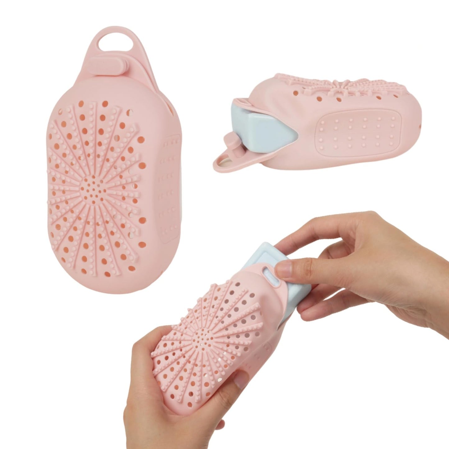Silicone Soap Bag, Dual-Sided Soap Box Scrubber, Quick-Dry Soap Saver for Shower, Gentle Exfoliating Silicone Pouch, Shower Scrubber for Body (Pink)