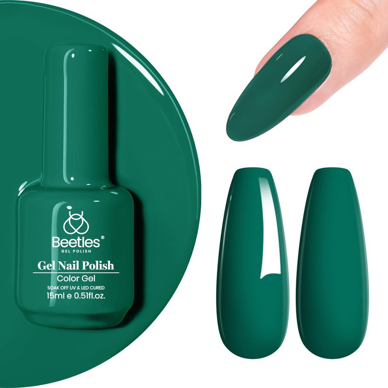 Beetles Green Gel Nail Polish 1 Pcs 15ml Emerald Green Gel Polish Soak Off Uv LED Summer Nails Lamp Needed Day Nails Art Manicure Salon DIY Home 0.51Oz