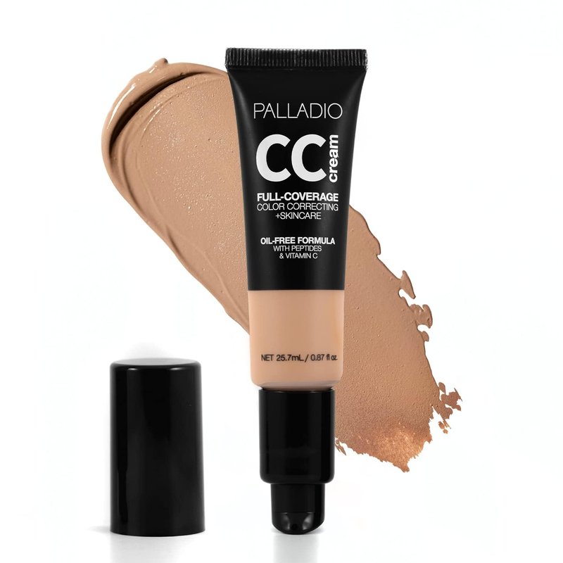 Palladio Full-Coverage CC Cream - Oil-Free Color Correction with Peptides & Vitamin C | Tan 41N