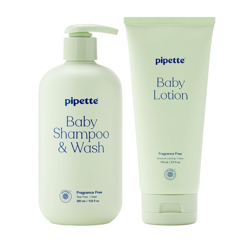 Pipette Fragrance Free Wash and Lotion Duo, Pack of 2, Fragrance Free Baby Shampoo and Body Wash, Unscented Lotion for Newborns, Sensitive Skin, and Kids, Tear-Free Bath Time, Hypoallergenic