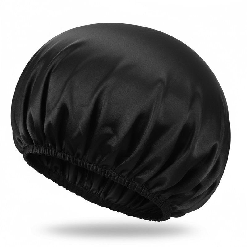 Sibba Shower Cap Elastic Shower Bonnet Caps Bath Hair Wrap Hat Treatment Caps for Women Reusable Waterproof Bathing Cap PEVA Lined for Braids Long Thick Hair Home Spa Travel Accessories (Black)