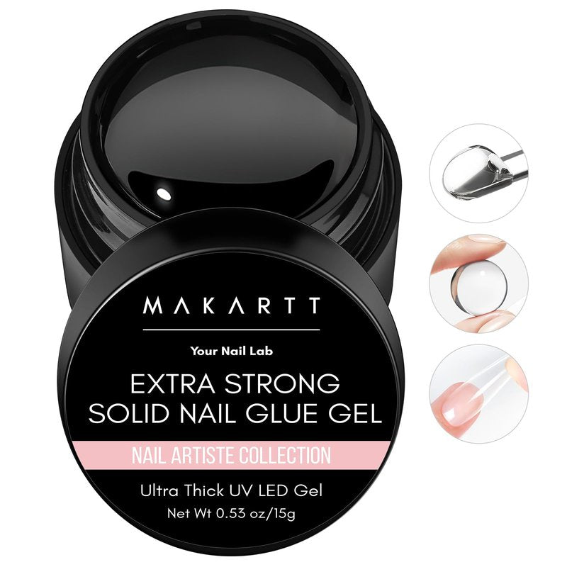 Makartt Solid Nail Glue Gel: Extra Strong Gel Nail Glue for Press On Nails & Fake Tips Long-Lasting Strong Adhesion Nails Glue for Acrylic Nails Clear 3D Gels for Nail Art Home Salon UV Light Cured