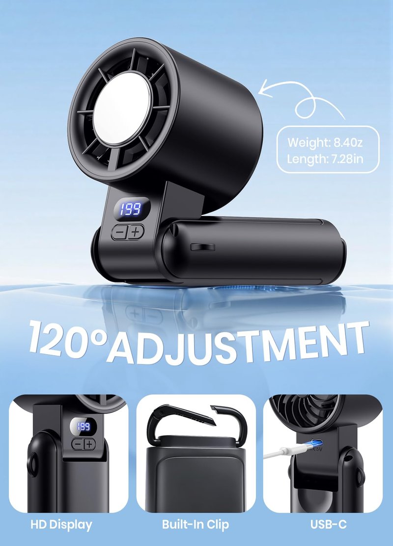 Deyhoc Portable Handheld Turbo Fan, 1-199 Speed Adjustable with LED Display, High-Power Motor, Rechargeable Battery, 4 IN 1 Pocket Design Mini Fans for Indoor/Outdoor/Travel/Work, Black