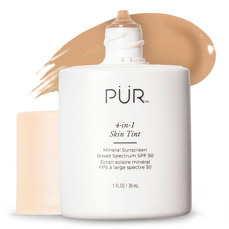 PÜR MINERALS Tinted Sunscreen for Face, 4-in-1 Skin Tint - Broad Spectrum Mineral Sunscreen, SPF 50 - Tinted Facial Moisturizer, Primer & Foundation for Sun Protection - Lightweight, Buildable