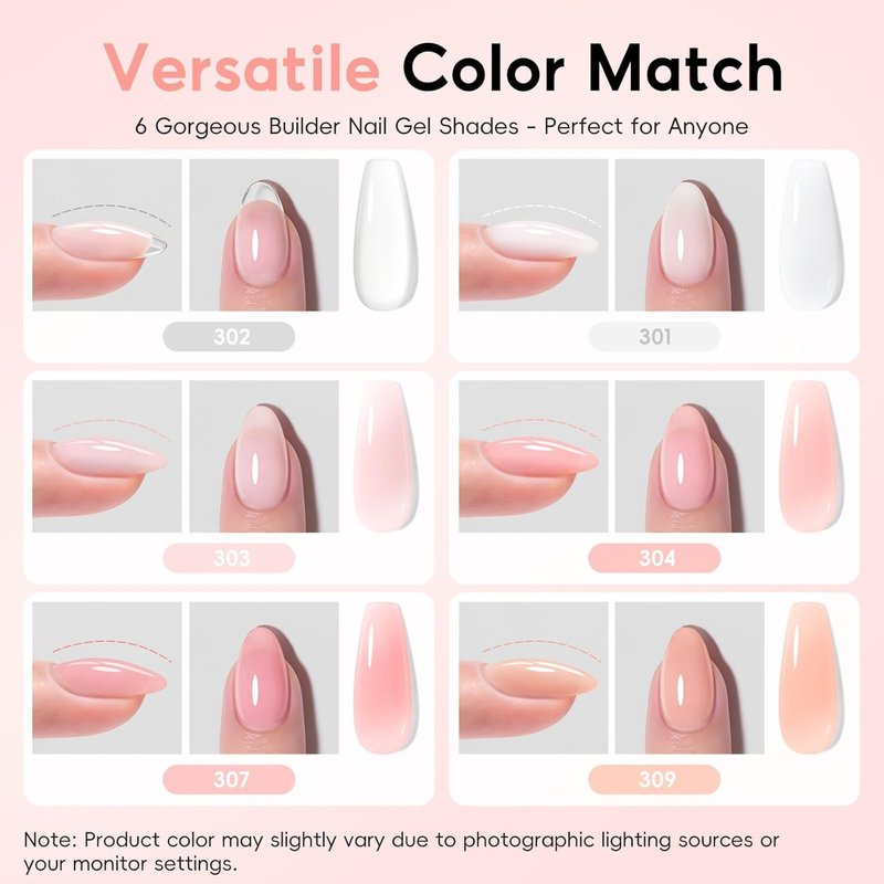PEACECOLOR Builder Nail Gel Polish Set - 6 Colors for DIY Nail Extensions | Thickening Rubber Base Gel