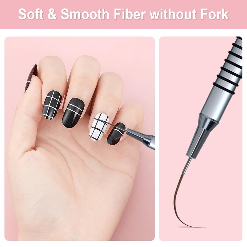 Metallic Nail Art Brushes - 6-Piece Non-Slip Liner Brush Set for UV Gel Polish | Fine Detailing Sizes 5-25mm (Silver)