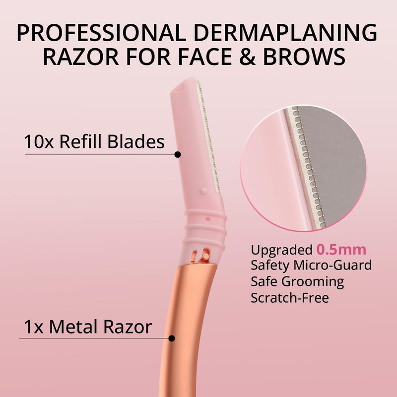 Mistfree Dermaplane Razor for Women Face, Eyebrow Razor with Reusable Handle and 10 Refill Blades, Professional Dermaplaning Tool Face Razors for Exfoliation, Peach Fuzz Removal, Eyebrow Shaping