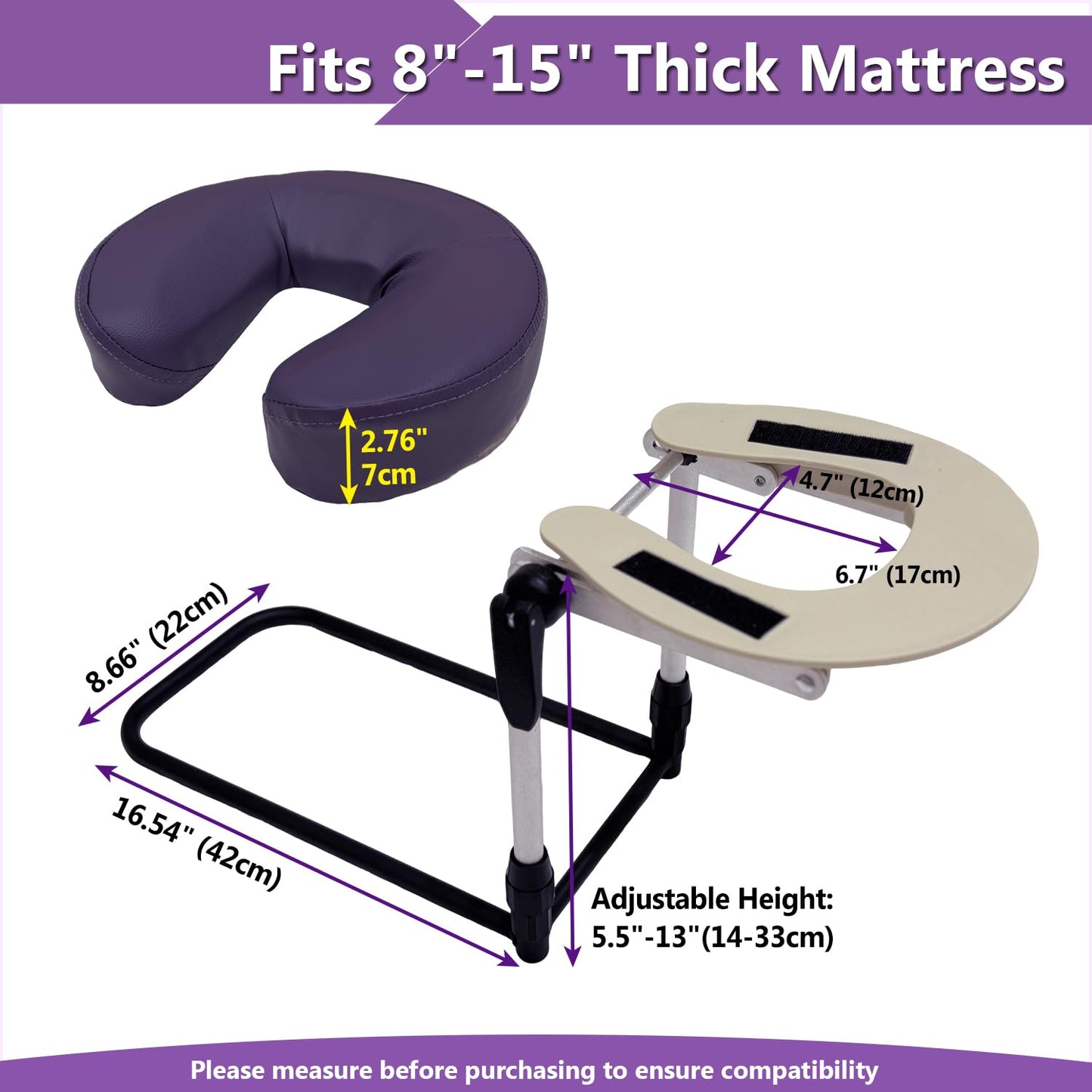 ZNALDP Massage Headrest for Bed, Adjustable Home Mattress Top Face Cradle Kit, Head Cushion for Massage Face Down, Quick Setup for Massage, Facial, Lash & Brow Services, Post Eye Surgery Recovery