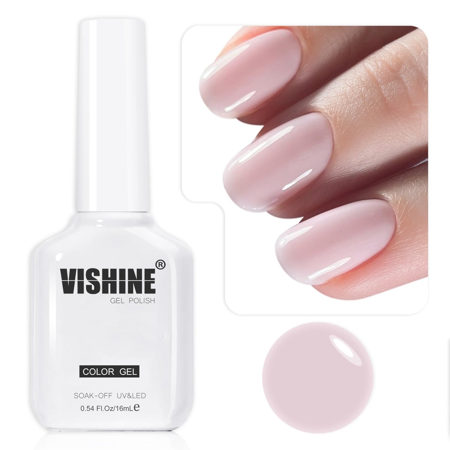 Vishine Gel Nail Polish - Milky Pink Soak Off Formula | 16ml Sheer Translucent Finish for DIY Nail Art