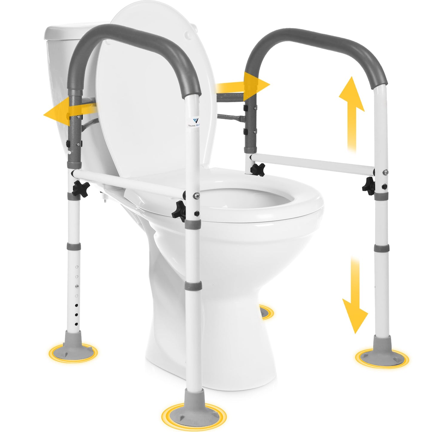 Vaunn Medical Adjustable Toilet Safety Rail for Seniors, Foldable Toilet Safety Frame for Elderly Adults, Bathroom Grab Bar Handle, Toilet Handle for Elderly & Disabled, Free-Standing (Gray)