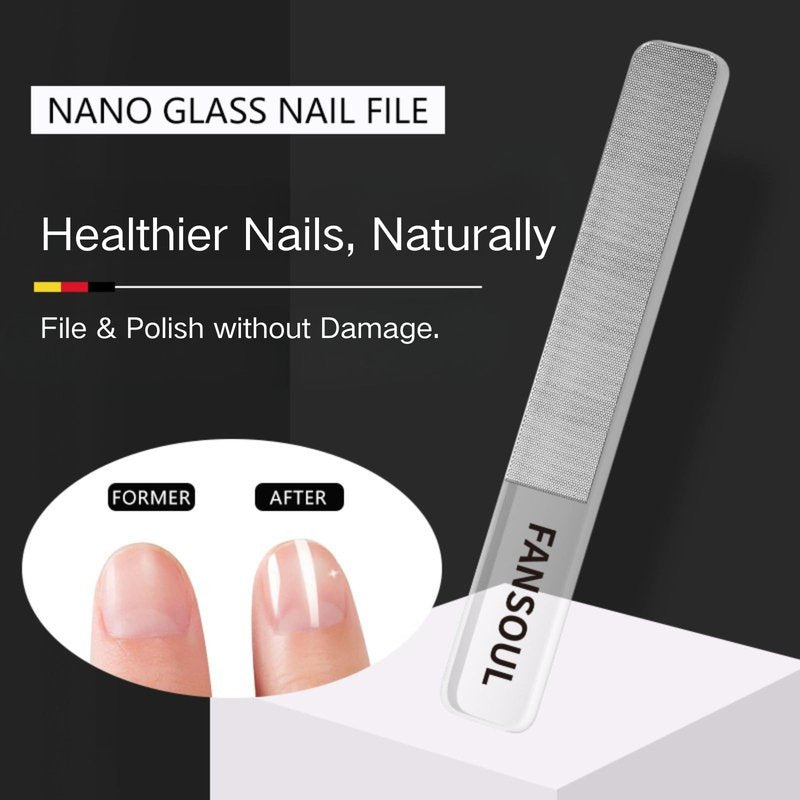FANSOUL Nano Glass Nail File And Buffer 3 Pack Set for Natural Nails - Glass Nail Files with Round, Pointed, Square Heads for Shaping & Polishing, Manicure Tools for Healthy Nails, Gift Idea for Women