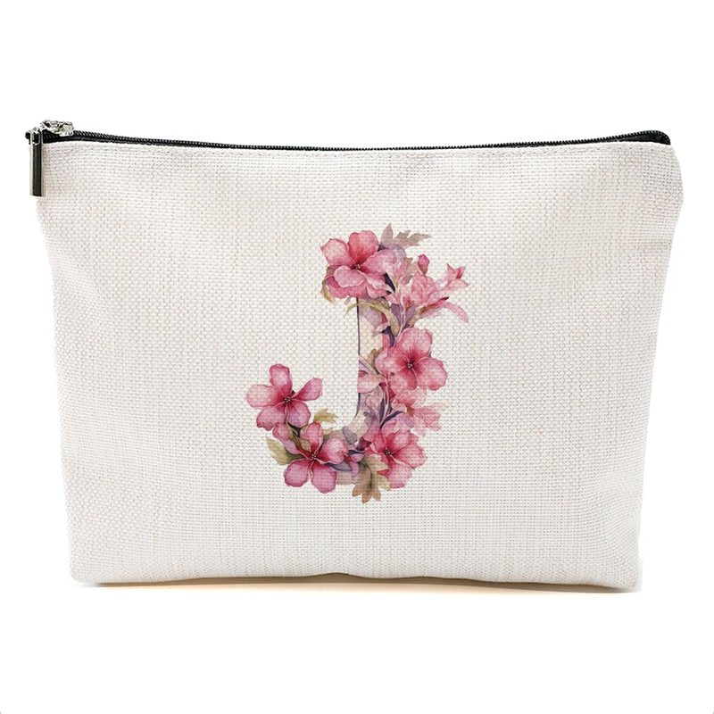 DHKG Initial Makeup Bag Personalized Cosmetic Bag Monogrammed Gifts for Women Sister Mom Teacher Travel Organizer Zipper Pouch Teacher Gifts Mothers Day Birthday Bridal Shower Gifts, Pink Letter J