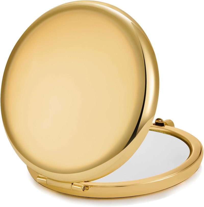 MLLXX Compact Mirror for Purse, Metal Round Shell, Double-Sided 1X/2X Magnifying, Portable Travel Makeup Mirror, Mini Pocket Mirror, Gold,4 Packs