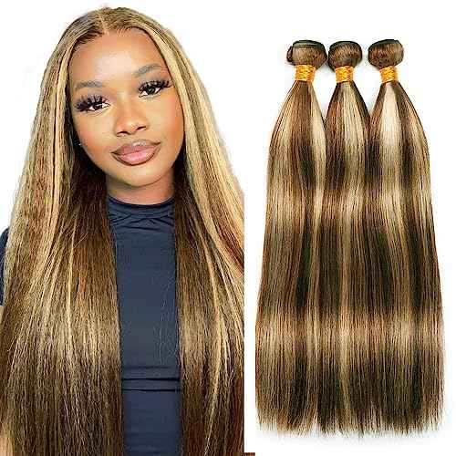 Blonde Bundles Human Hair P4/613 Straight 3 Bundles 18 20 22 inch Mixed Length Highlight Human Hair Bundle for Black Women