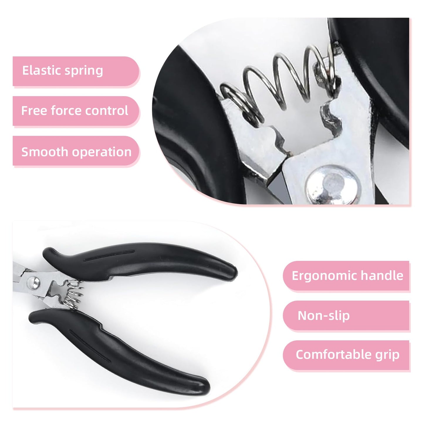 Vlasy Fusion Bond Crusher Tool,K Tip Extension Remover,Professional Hair Extension Pliers for Micro Beads Nano Rings,Bonding Keratin Hair Extensions Remover Tool(Thread Shape,Black)