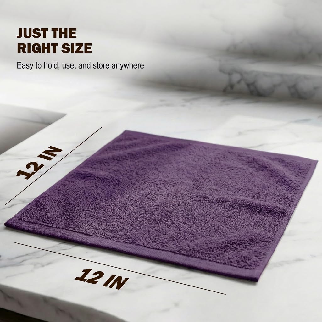 Utopia Towels 60 Pack Cotton Washcloths Set, 100% Ring Spun Cotton, Premium Flannel Face Cloths, Highly Absorbent and Soft Feel Fingertip Towels, Plum