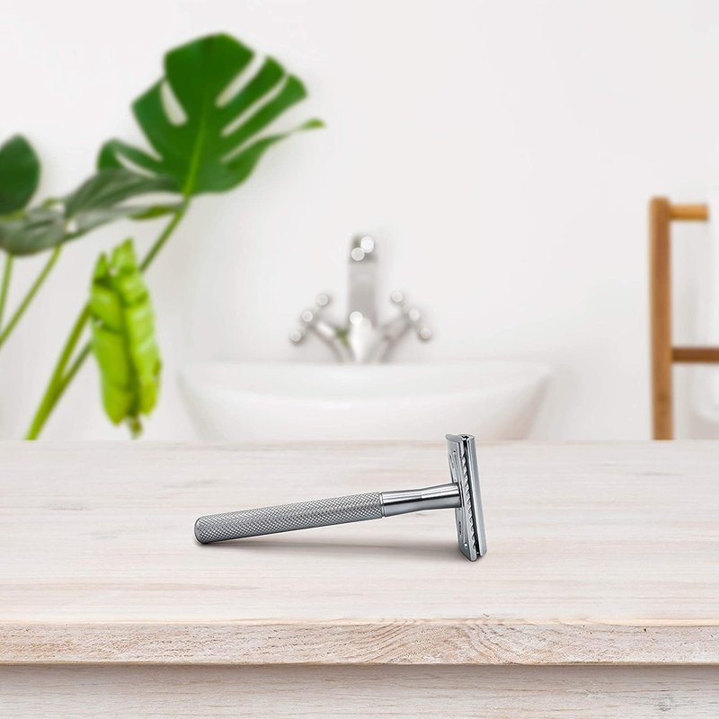 Bambaw Double Edge Safety Razor for Men & Women, Metal Razor with 5 Double Edge Safety Razor Blades, Eco-Friendly Razor – Silver