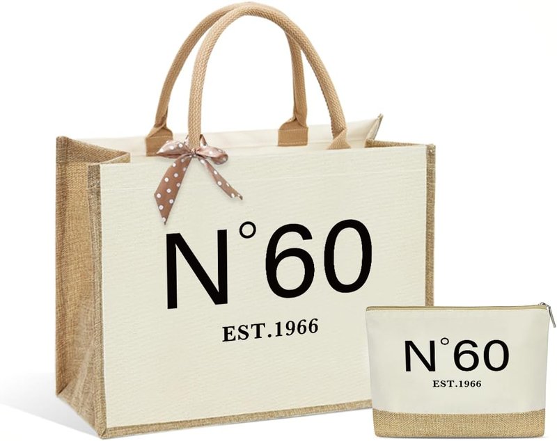 KongMoTree Vintage Jute Tote Bag - Reusable Birthday Gift for Women with Zipper Makeup Pouch