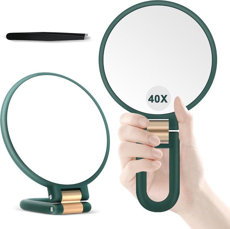 B Beauty Planet 40X Magnifying Hand Mirror - Double-Sided, Portable & Foldable for Precision Makeup | Green