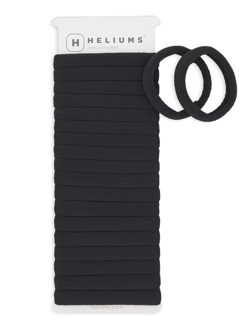 Heliums Soft Hair Ties - No Damage Seamless Nylon Bands for All Hair Types | 1.5 Inch, Black, 20 Pack