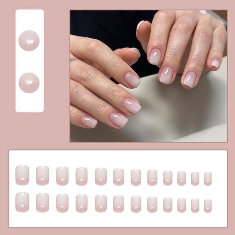 Press On Nails - Short Square Glossy Gradient Fake Nails for Women | 24 Pcs