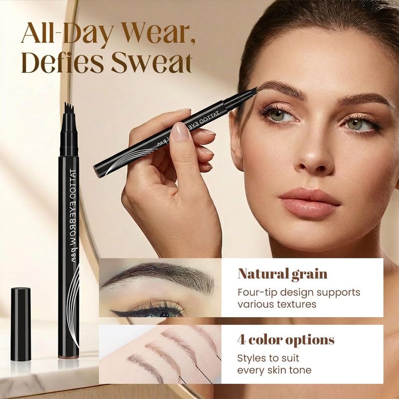 Microblading Eyebrow Pencil - 4-Tip Waterproof Brow Pen for Precise Contouring | Dark Brown