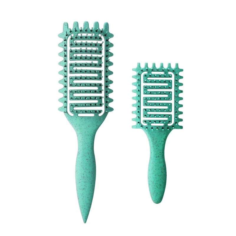 Skiennix Curl Defining Brush - Vented Detangling Hair Brush for Wet & Dry Styling | 2-Piece Set in Green