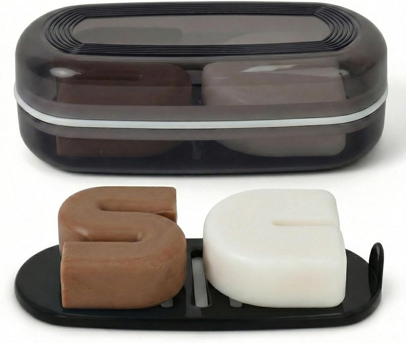 Shampoo Bar Holder Travel Case - Fits 2 Solid Shampoo & Conditioner Bars | Large Black Container for Bathroom or Travel