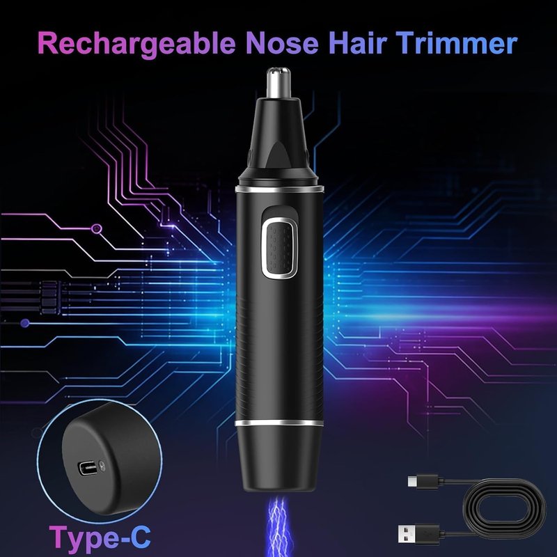 Nose Hair Trimmer for Men - Rechargeable 2-in-1 Ear & Nose Trimmer | Painless Eyebrow & Facial Hair Removal - Waterproof Black