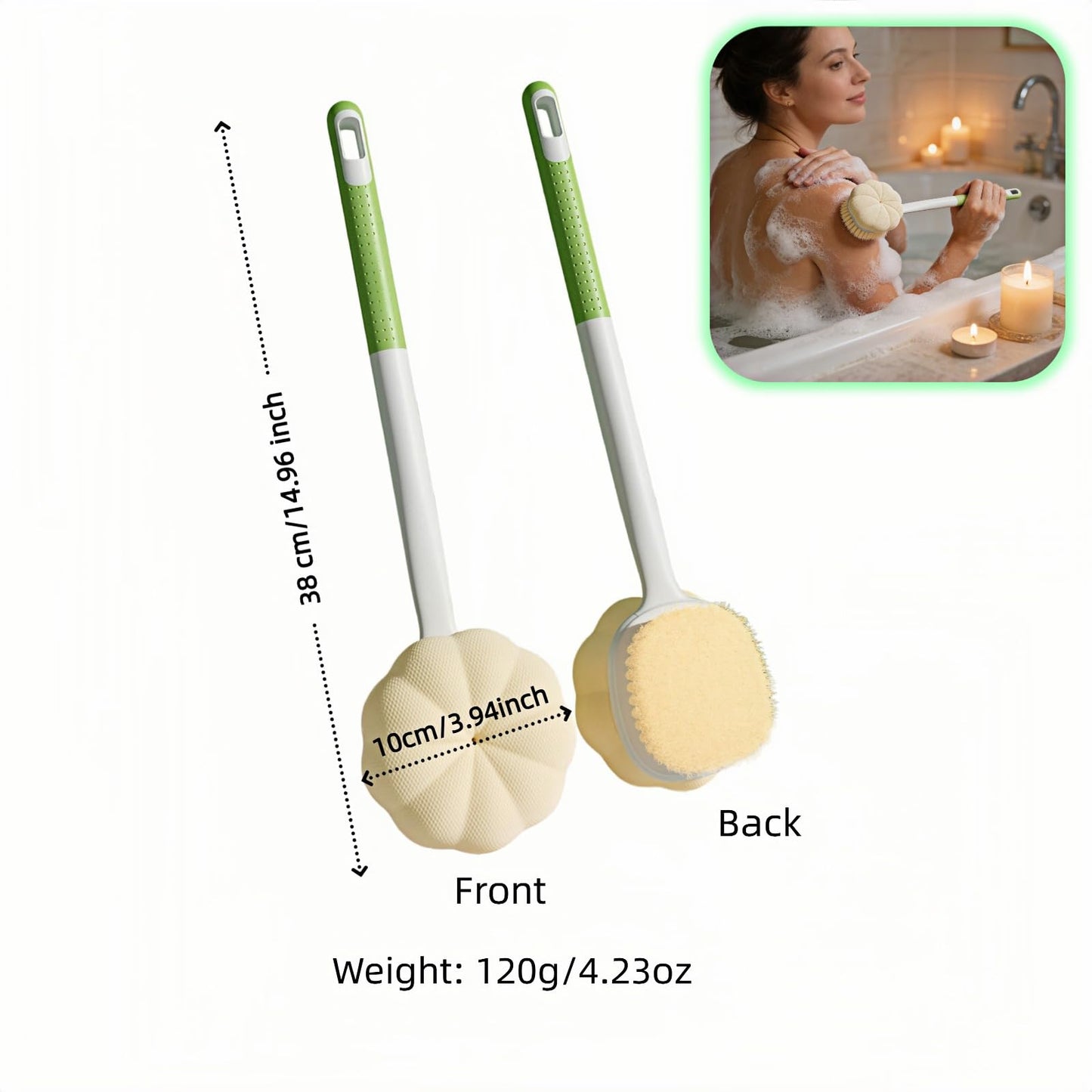 Dual-Sided Exfoliating Shower Brush, Soft Bristles & Loofah for Back Cleaning, Long Handle Back Scrubber for Deep Cleansing, Moisturizing Bath Sponge for Men Women